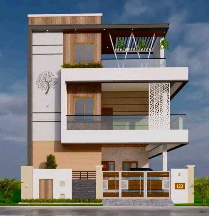 Duplex elevation with jali screen design